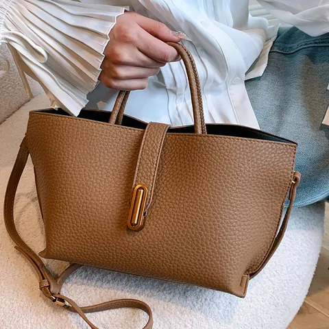 Women Large Capacity Tote Bag Lychee Pattern PU Leather Minimalist Shoulder Crossbody Handbag For Commute Work Office Travel