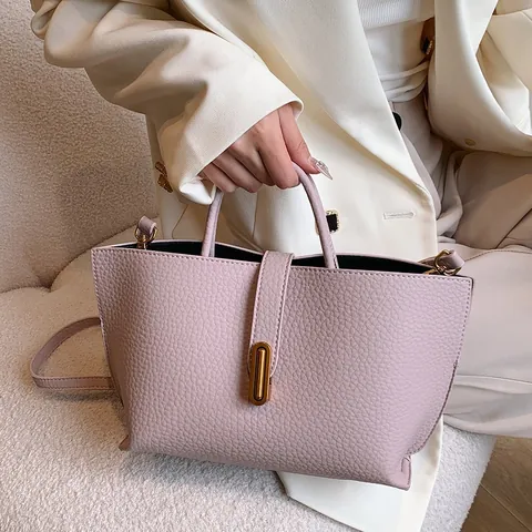 Women Large Capacity Tote Bag Lychee Pattern PU Leather Minimalist Shoulder Crossbody Handbag For Commute Work Office Travel