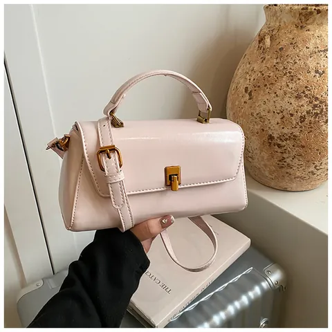Women Glossy PU Leather Square Crossbody Bag Minimalist Top Handle Handbag Shoulder Bag Metal Lock Closure For Daily Commute