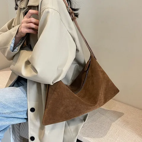 Vintage Faux Suede Pillow Bag Women Large Capacity Simple Underarm Shoulder Bag Fashion Retro Solid Color Commuter Hobo Bag