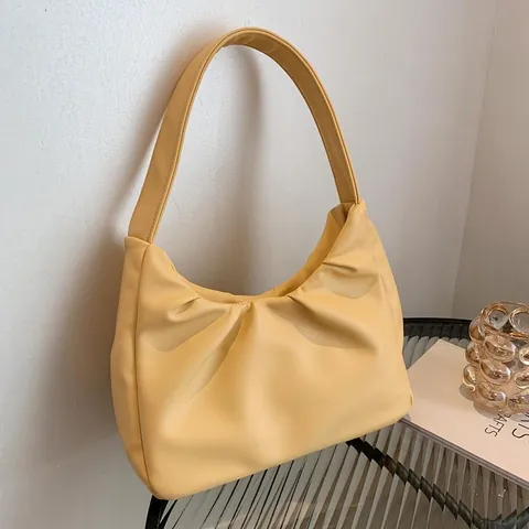 Minimalist Ruched Underarm Bag For Women Fashion PU Leather Pleated Cloud Shoulder Bag Trendy Solid Color Handbag