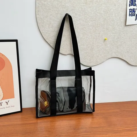 Women Casual Clear PVC Tote Bag Including Inner Pouch Fashion Transparent Jelly Shoulder Bag Waterproof Shopping Handbag