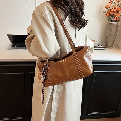 Bolso de Axila de Cuero Sintético Minimalista para Mujer Gran Capacidad Estilo Vintage de Cera de Aceite Bolso de Hombro
