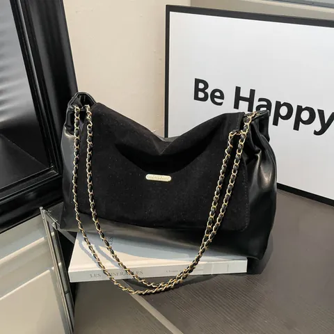 2025 Mode Große Kapazität Kette Schultertasche Für Damen PU Wildleder Patchwork Achseltasche Elegante Umhängetasche Täglich Büro