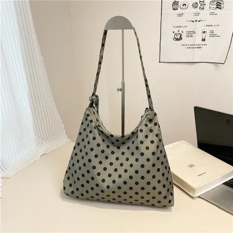 Fashionable Polka Dot Large Capacity Nylon Shoulder Bag For Women Urban Minimalist Underarm Tote Bag Stylish Casual Daily Handbag