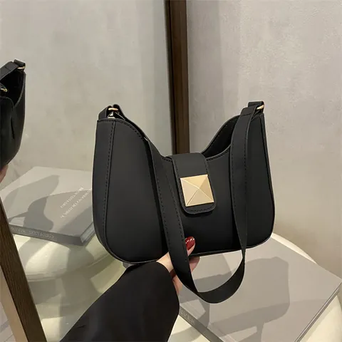 Women Fashion PU Leather Hobo Bag Square Stud Buckle Underarm Shoulder Bag Urban Minimalist Casual Daily Crossbody Purse