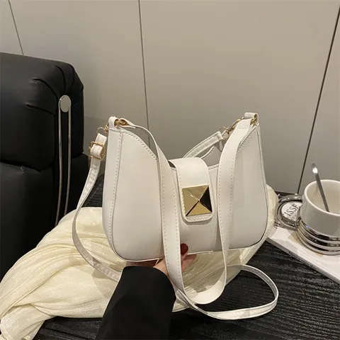Women Fashion PU Leather Hobo Bag Square Stud Buckle Underarm Shoulder Bag Urban Minimalist Casual Daily Crossbody Purse