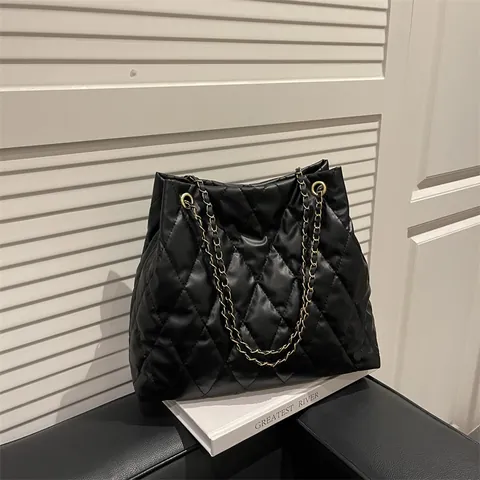 Bolso Tote de Moda para Mujer con Acolchado de Rombos Gran Capacidad Cuero PU Cadena Bolso de Hombro Minimalista Urbano Casual
