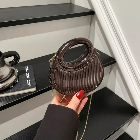 Bolso de Noche Mini de Acrílico para Mujer Con Asa Redonda Metálico Acanalado Bolso de Bandoulière Cadena para Boda Fiesta Evento