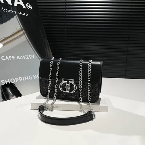 Women Sequin Shoulder Bag Fashion PU Leather Underarm Bag With Chain Strap Glitter Party Daily Handbag Versatile Tote Bag