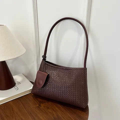 Borsa da Donna Sottobraccio in Pelle PU Intrecciata Minimalista Borsa a Mano Pendolare Con Mini Portamonete Rotondo Appeso