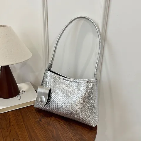 Borsa da Donna Sottobraccio in Pelle PU Intrecciata Minimalista Borsa a Mano Pendolare Con Mini Portamonete Rotondo Appeso