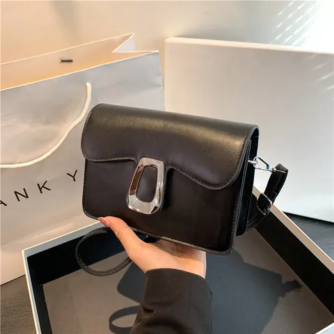 Women Minimalist PU Leather Small Square Crossbody Bag With Silver Metal Lock Buckle Fashion Shoulder Bag Daily Messenger Bag