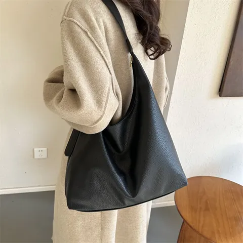Vrouwen Grote Capaciteit PU Leer Schoudertas Gekorrelde Textuur Minimalistisch Vintage Hobo Tote Tas Voor Dagelijks Woon-werkverkeer Casual