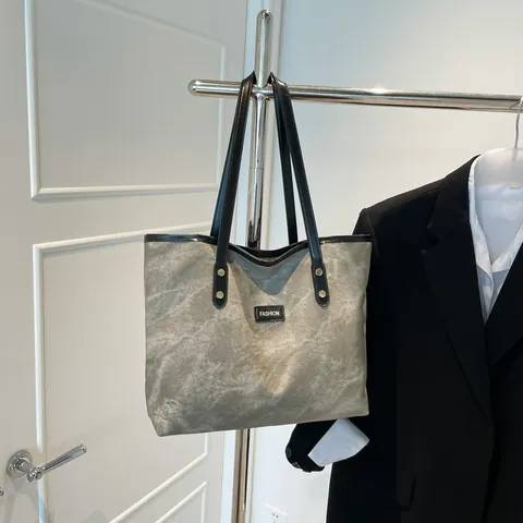 Borsa Tote da Donna Grande Capacità Texture Marmo in Pelle PU Moda Retro Casual Pendolare Borsa a Tracolla Doppia Tracolla