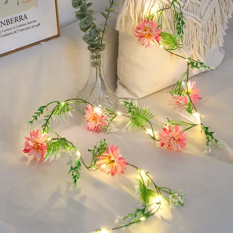 Simulation Flower LED String Lights Warm White Copper Wire Artificial Daisy Dahlia Garland For Bedroom Home Party Decor