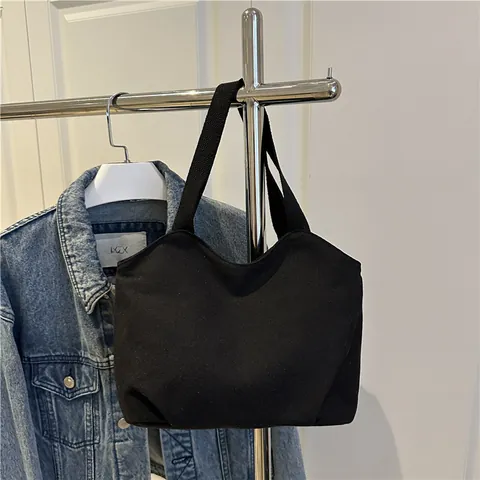 Women Minimalist Canvas Tote Bag Wave Opening Casual Solid Color Shoulder Bag Versatile Large Capacity Handbag For Daily Commuting Student