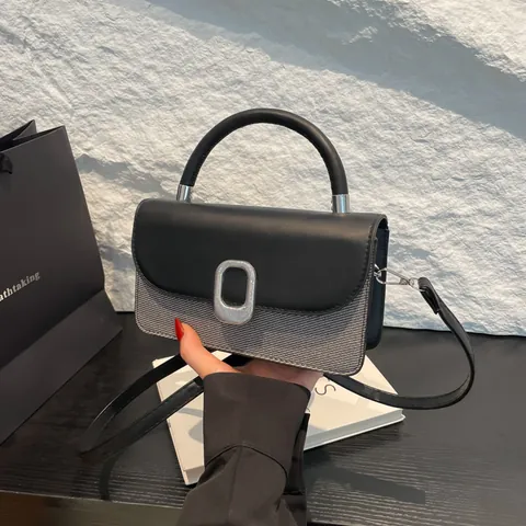 Women's Fashion Patchwork Handbag PU Leather Crossbody Bag With Adjustable Shoulder Strap Woven Texture Small Square Bag