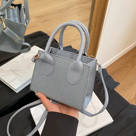 Mini Bolso de Mano de Cuero PU con Textura Tejida para Mujer Bolso Bandolera Vintage Color Sólido Bolso de Mano Cuadrado Pequeño