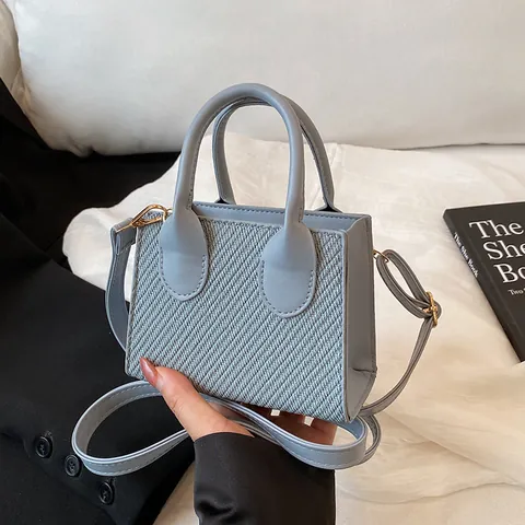 Damen Casual Gewebe Textur PU Leder Umhängetasche Kleine Quadratische Handtasche Elegante Tägliche Passende Schultertasche