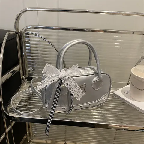 Damen Boston Tasche Ballett Stil Elegante PU Leder Handtasche Süße Schleife Umhängetasche Modische Süße Henkeltasche