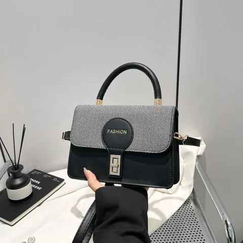 Damen Retro PU Leder Umhängetasche Farbblock Lässige Handtasche Gewebte Textur Henkeltasche Schultertasche