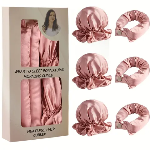 Rizador de Pelo sin Calor Cinta de Satén de Seda para Dormir Diadema Suave Rodillos de Pelo Con Gorro Mujer Herramientas Peinado