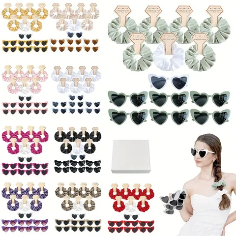 Satin Silk Like Scrunchie And Heart Shaped Sunglasses Set For Bridesmaid Proposal Wedding Party Favors Women Hair Accessories