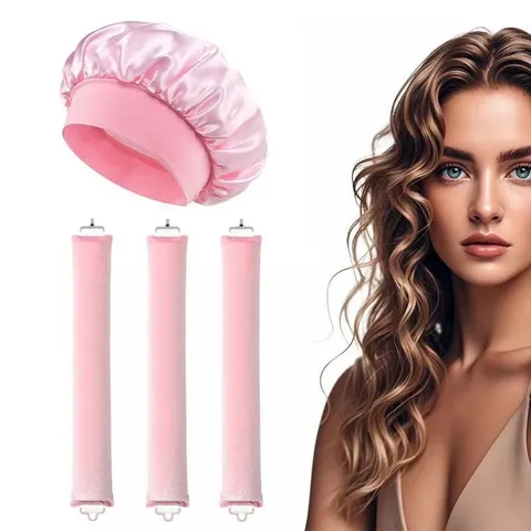 Kit de Bigoudis sans Chaleur Avec Bonnet de Nuit en Satin Bigoudis en Flanelle pour Grandes Ondes Outils de Coiffage de Nuit pour Femmes