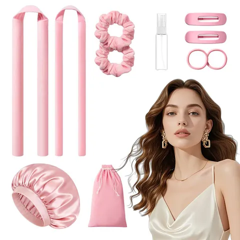Heatless Hair Curler Set Met Satijnen Slaapmuts Haarstyling Tools Dames Big Waves Krulspelden Scrunchies Clips Spuitfles Tas