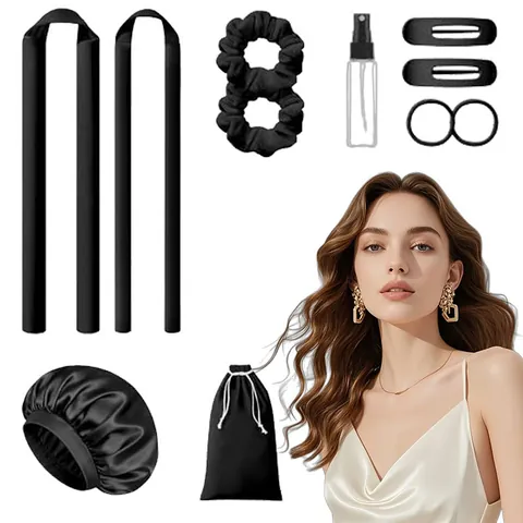 Heatless Hair Curler Set Met Satijnen Slaapmuts Haarstyling Tools Dames Big Waves Krulspelden Scrunchies Clips Spuitfles Tas