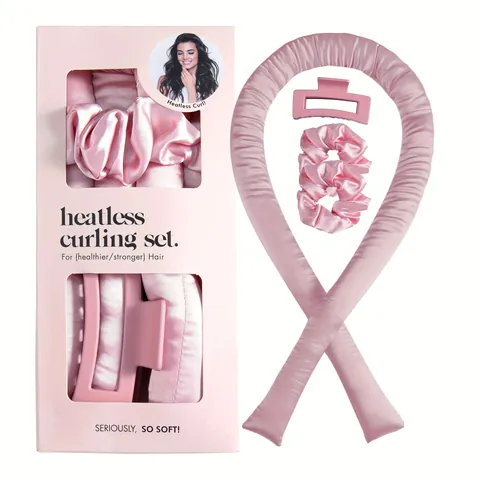 Heatless Curling Set With Satin Curling Ribbon Hair Scrunchies And Claw Clip Overnight Sleep Silk Headband Hair Rollers