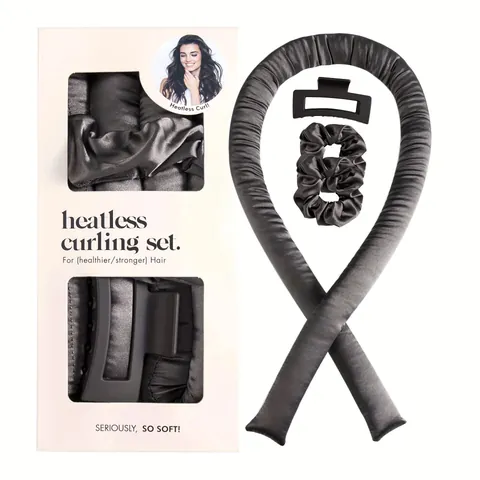 Heatless Curling Set With Satin Curling Ribbon Hair Scrunchies And Claw Clip Overnight Sleep Silk Headband Hair Rollers