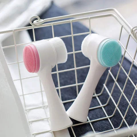 Brosse de Nettoyage Faciale Manuelle Double Face Silicone Poils Souples Nettoyage en Profondeur Massage Poignée Ergonomique