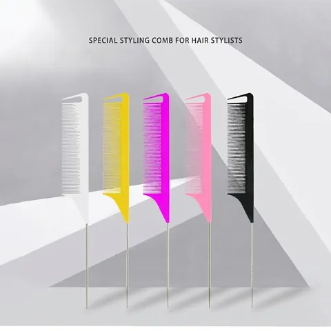 Professional Colorful Pointed Tail Comb With Metal Pin Needle Antistatic Hair Styling Sectioning Salon Barber Hairbrush Tool