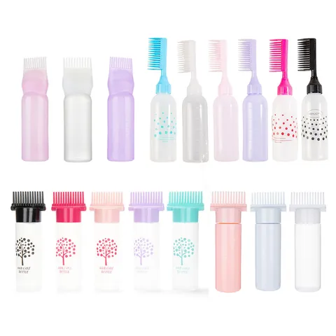 Hair Color Dye Bottle Comb Applicator Scalp Treatment Squeeze Bottle With Graduated Scale Professional Salon Hair Coloring Tool