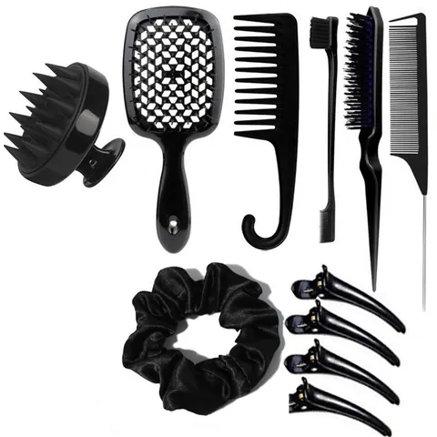 Professional Hair Styling Tool Set Massage Comb Scalp Scrubber Satin Scrunchie Hair Clips Spray Bottle For Women Salon Care