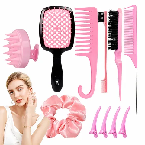 Professional Hair Styling Tool Set Massage Comb Scalp Scrubber Satin Scrunchie Hair Clips Spray Bottle For Women Salon Care