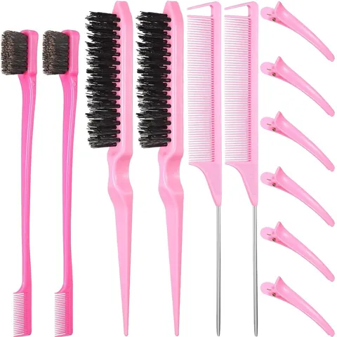 Ensemble d'Outils de Coiffure Professionnels Avec Peigne à Queue Brosse de Bordure et Pinces à Cheveux Rose Noir Outils de Soins Capillaires