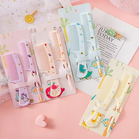 Ensemble Peigne et Brosse à Cheveux Mignon Dessin Animé Portable Peigne à Queue à Dents Fines pour Filles Enfants Outil en Plastique