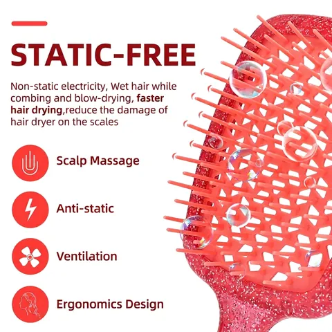 Glitter Hollow Out Hair Brush Detangling Massage Comb For Wet Dry Hair Honeycomb Ventilation Scalp Care Styling Tool For Women