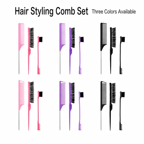 Professional Styling Comb Set Teasing Brush And Edge Control Brush And Rat Tail Comb For Hair Salon Home Daily Use Tools