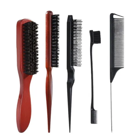 Professional Solid Wood Boar Bristle Hair Brush Set Portable Teasing Comb For Men Beard And Women Hair Styling Tool