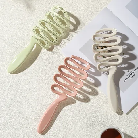 Hollow Curved Hair Brush For Women Detangling Scalp Massage Comb For Hair Styling Fluffy Crown Volume Ribbon Design ABS Hairbrush
