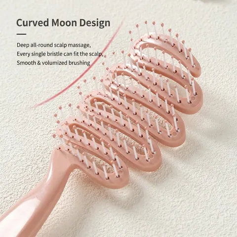 Hollow Curved Hair Brush For Women Detangling Scalp Massage Comb For Hair Styling Fluffy Crown Volume Ribbon Design ABS Hairbrush