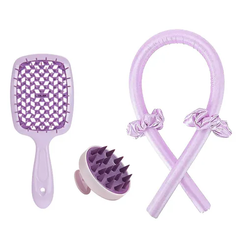 Heatless Hair Curler Set With Vented Comb And Scalp Massager Brush Satin Scrunchies Hair Styling Tools For Women Hair Care Kit