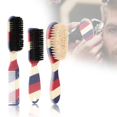 Professional Barber Shop Striped Men's Beard Brush And Broken Hair Cleaning Comb Vintage Red White Blue Hair Styling Tools
