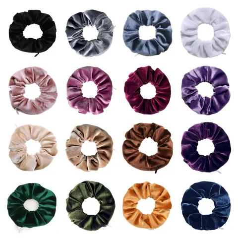 Women Velvet Scrunchies With Hidden Zipper Pocket Solid Color Leopard Print Hair Tie Storage Wristband Ponytail Holder