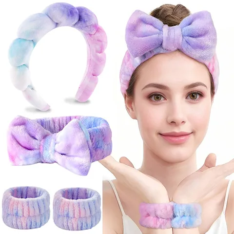 Bandeau Spa Nuage Bracelets Lavage Noeud Bande Cheveux Pince Collection Pour Lavage Visage Maquillage Accessoires En Velours Corail