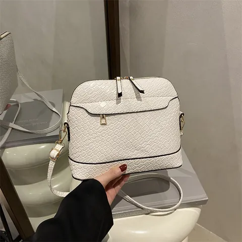 Borsa a Tracolla a Conchiglia con Trama Intrecciata da Donna Piccola Borsa a Spalla in Pelle PU con Tracolla Regolabile Elegante
